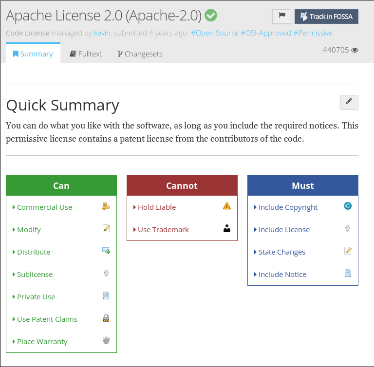 Apache-2.0 License on tldrlegal.com