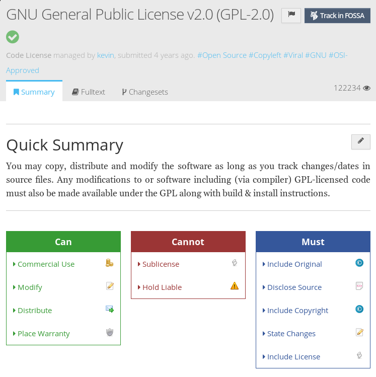 GPL-2.0 License on tldrlegal.com